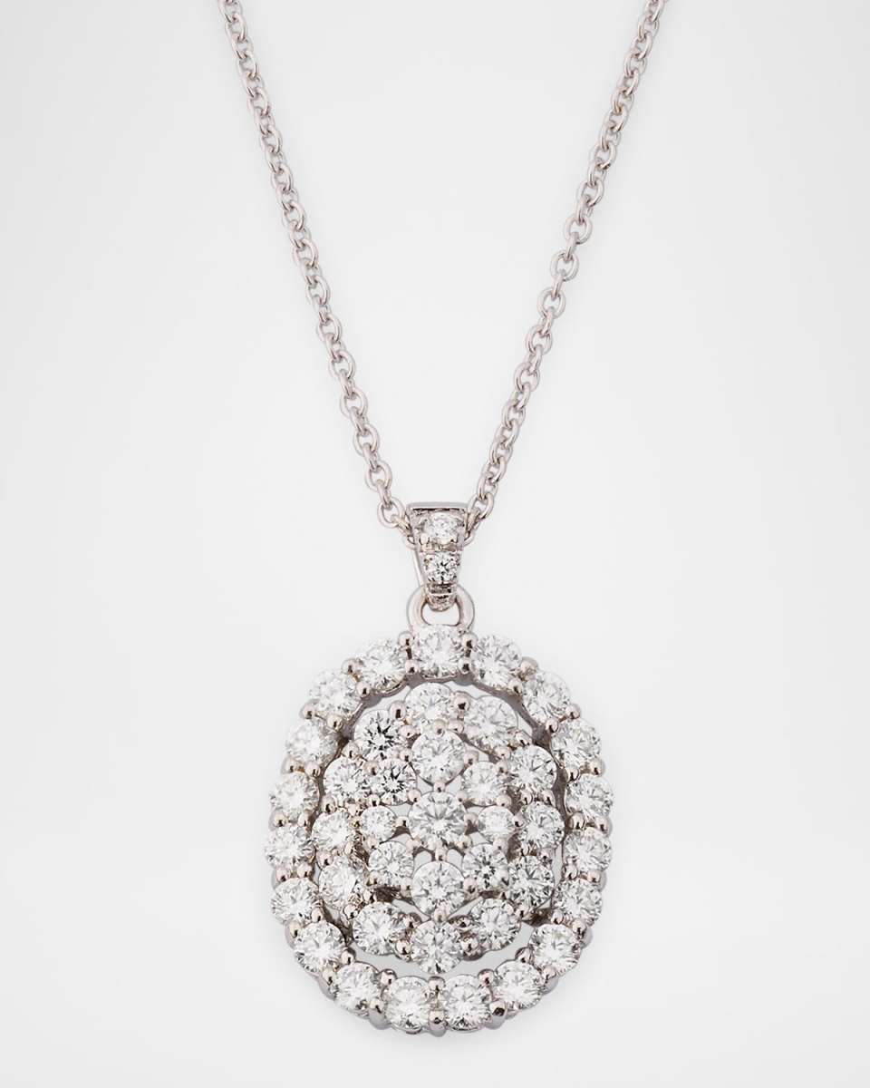 18K White Gold Oval Diamond Pendant Necklace, 16.5"L